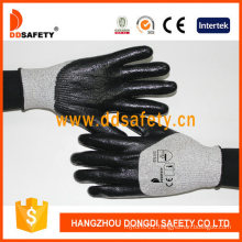 Ddsafety 13G Hppe Spandex or Lycra Nylon Mixed with Black Nitrile 3/4 Coated on Plam Gloves